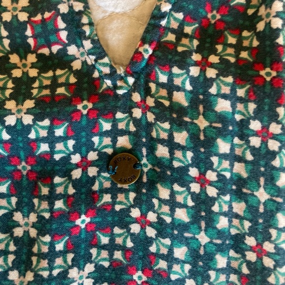 Women's ROXY A-Line Green Geo Print Midi Sundress Button Front Soft Size Med - Picture 7 of 7